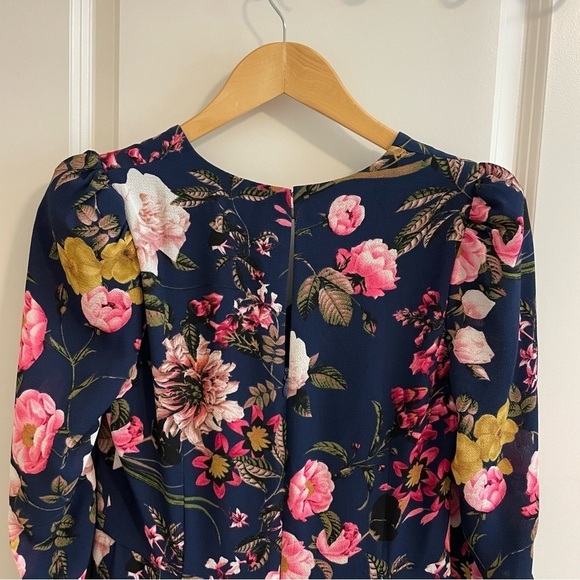 Eliza J. Floral Midi Dress Blue 3/4 Sleeve Size 4 - Picture 9 of 14